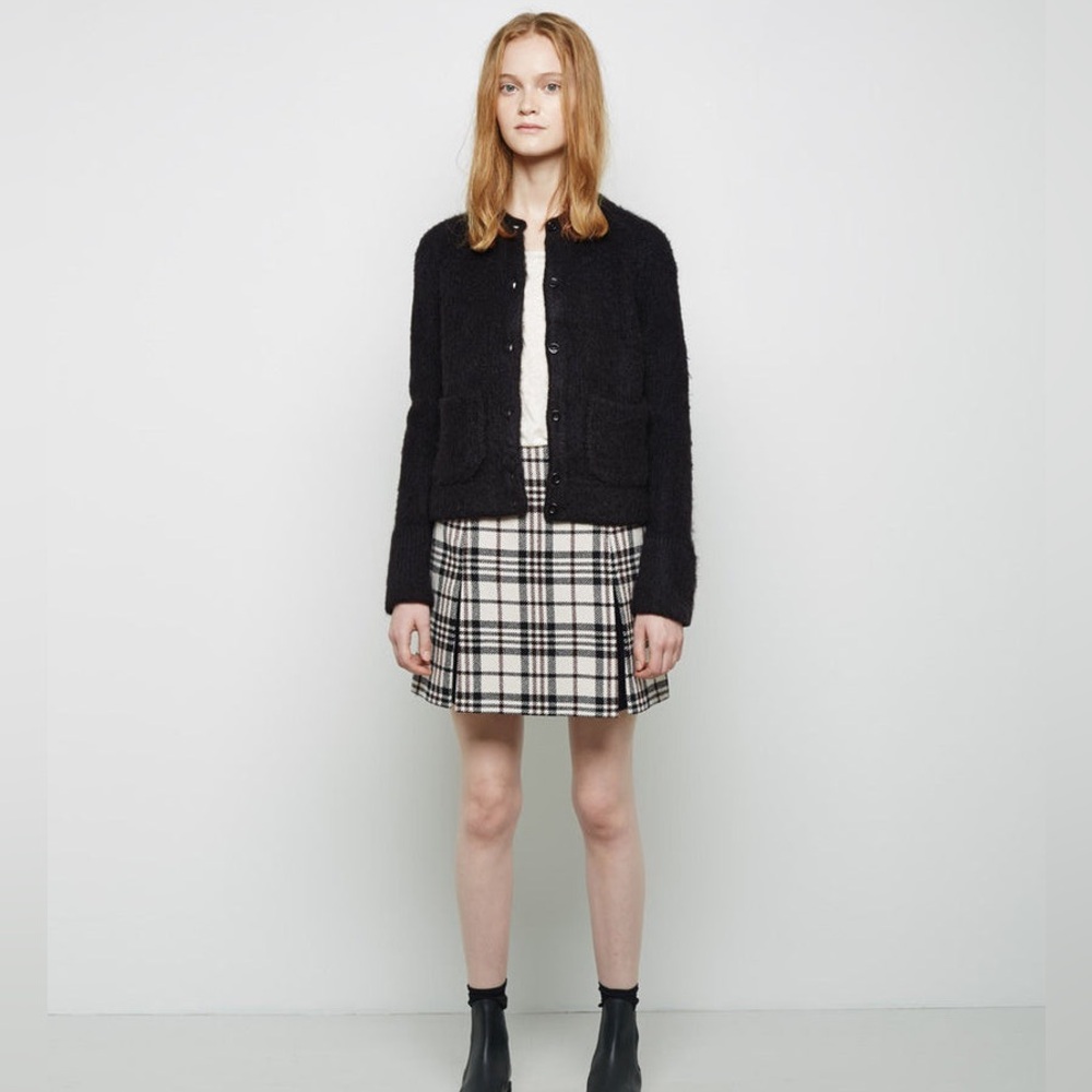 Carven Plaid Tartan Wool Pleated Skirt